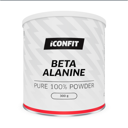 ICONFIT Beta-Alanine (300 g) — correctly sized transparent label on lightning-pattern can